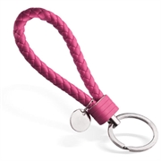 Nøglering - Keyhanger. Flettet kunstlæder. 12 cm. Pink.